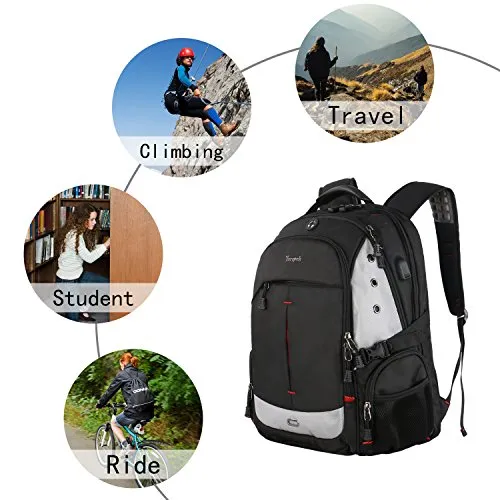 Large Laptop Backpack,Durable Computer Travel Back Pack With Waterproof Rain Cover & Usb Charging