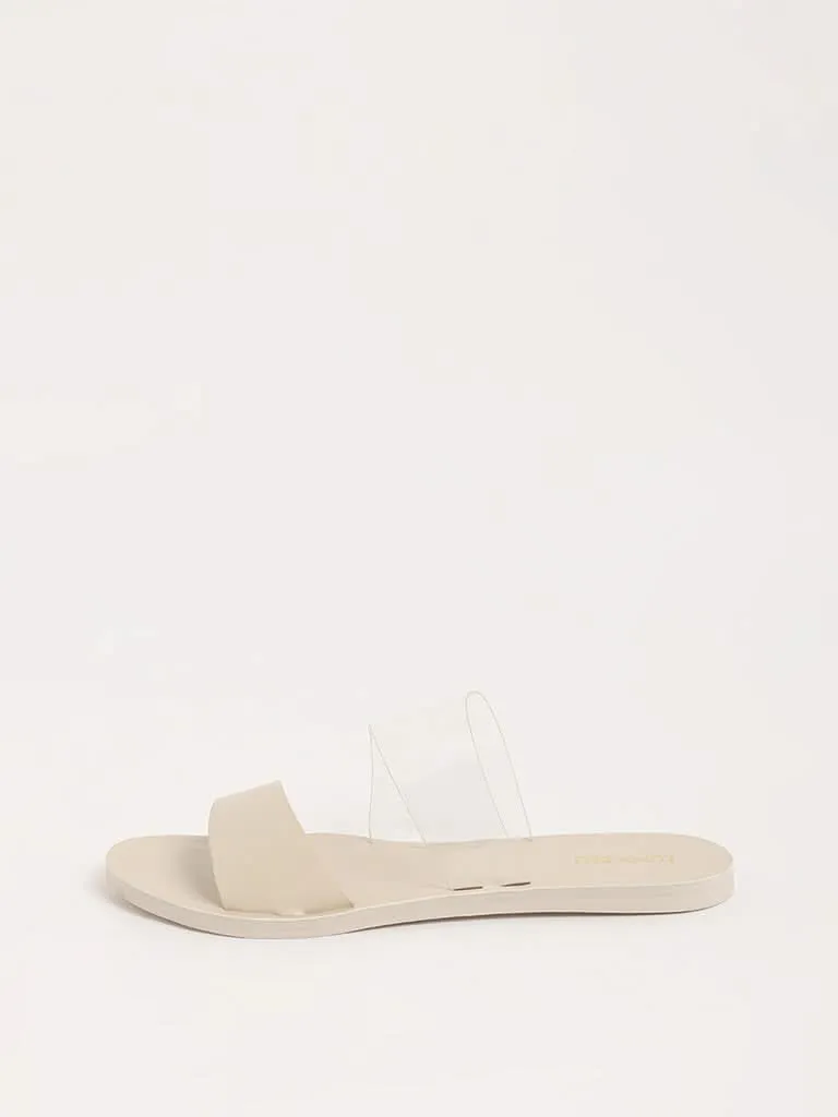 LUNA BLU Cream Double-Strap Slides