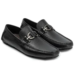 Men´s  black leather buckle driving shoes-rubber sole