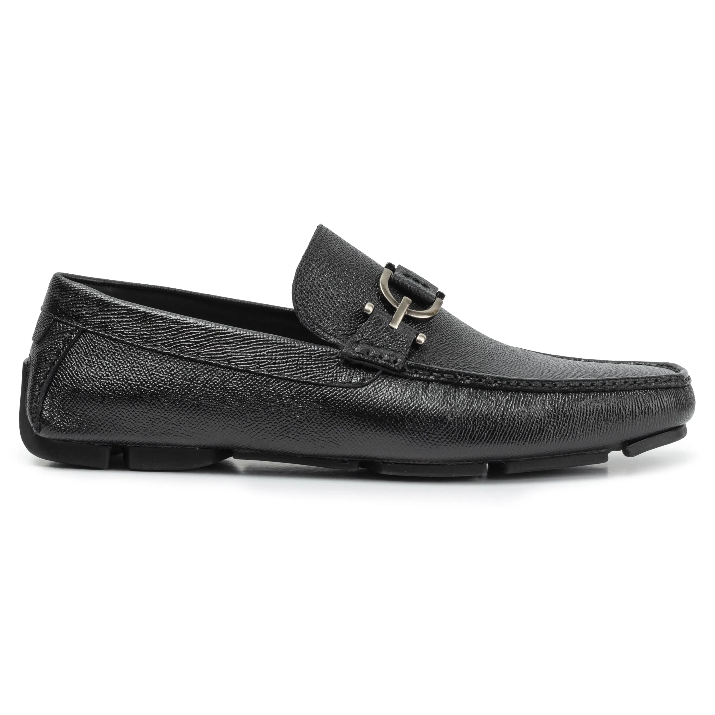 Men´s  black leather buckle driving shoes-rubber sole