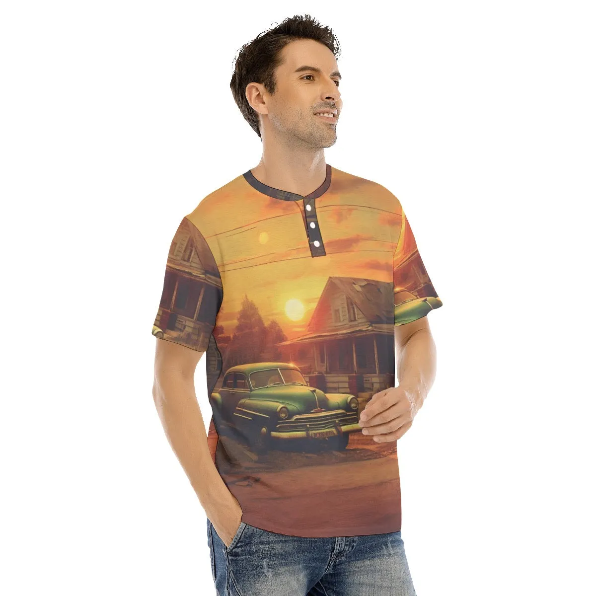 Men's Short Sleeve T-shirt With Button Closure #y112