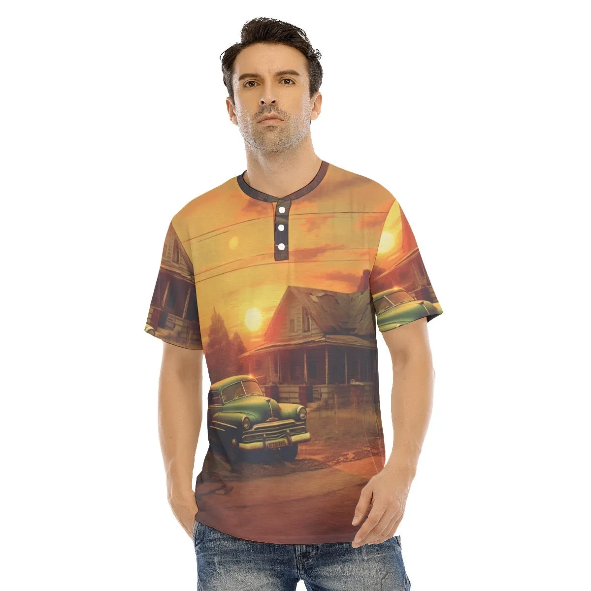 Men's Short Sleeve T-shirt With Button Closure #y112