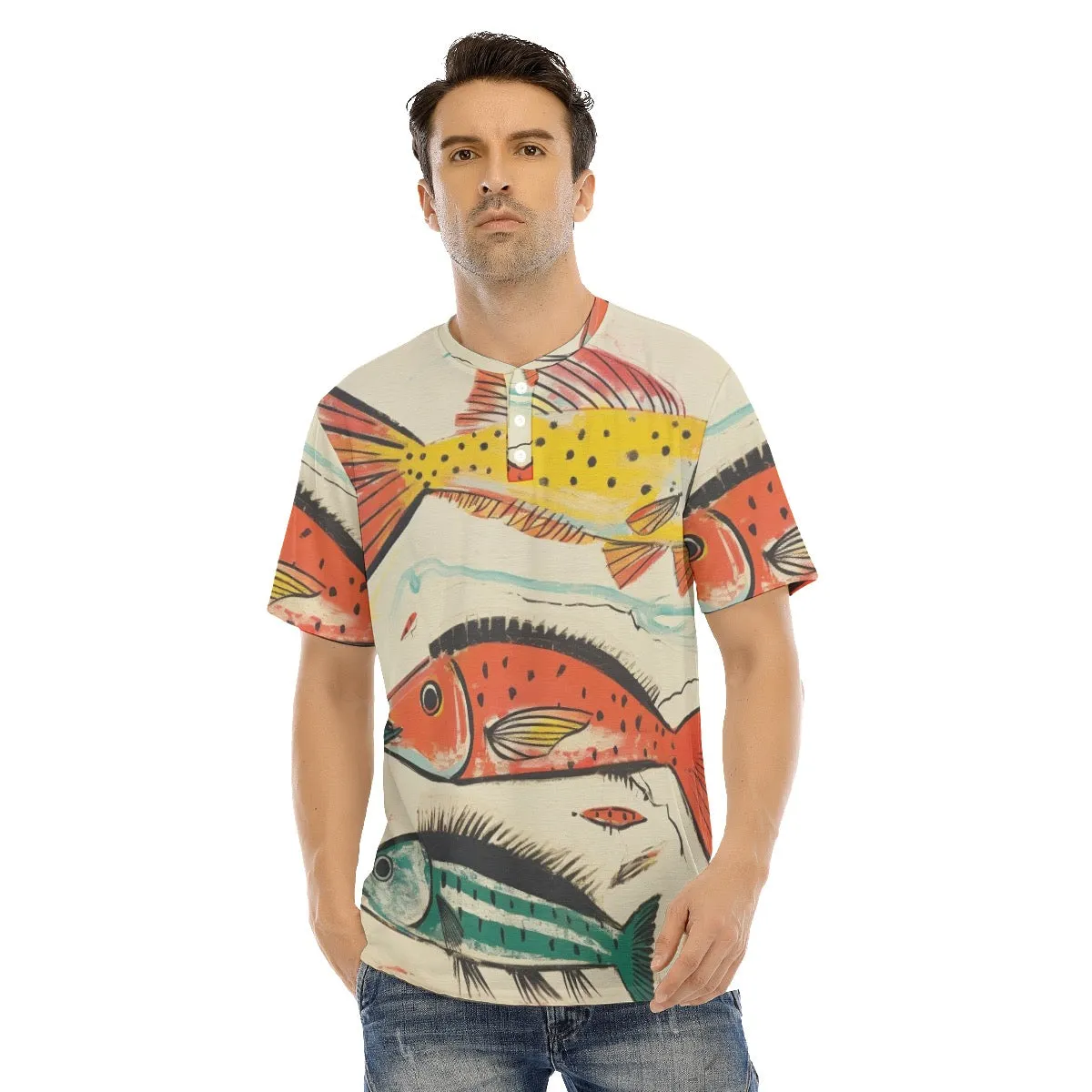 Men's Short Sleeve T-shirt With Button Closure #y155