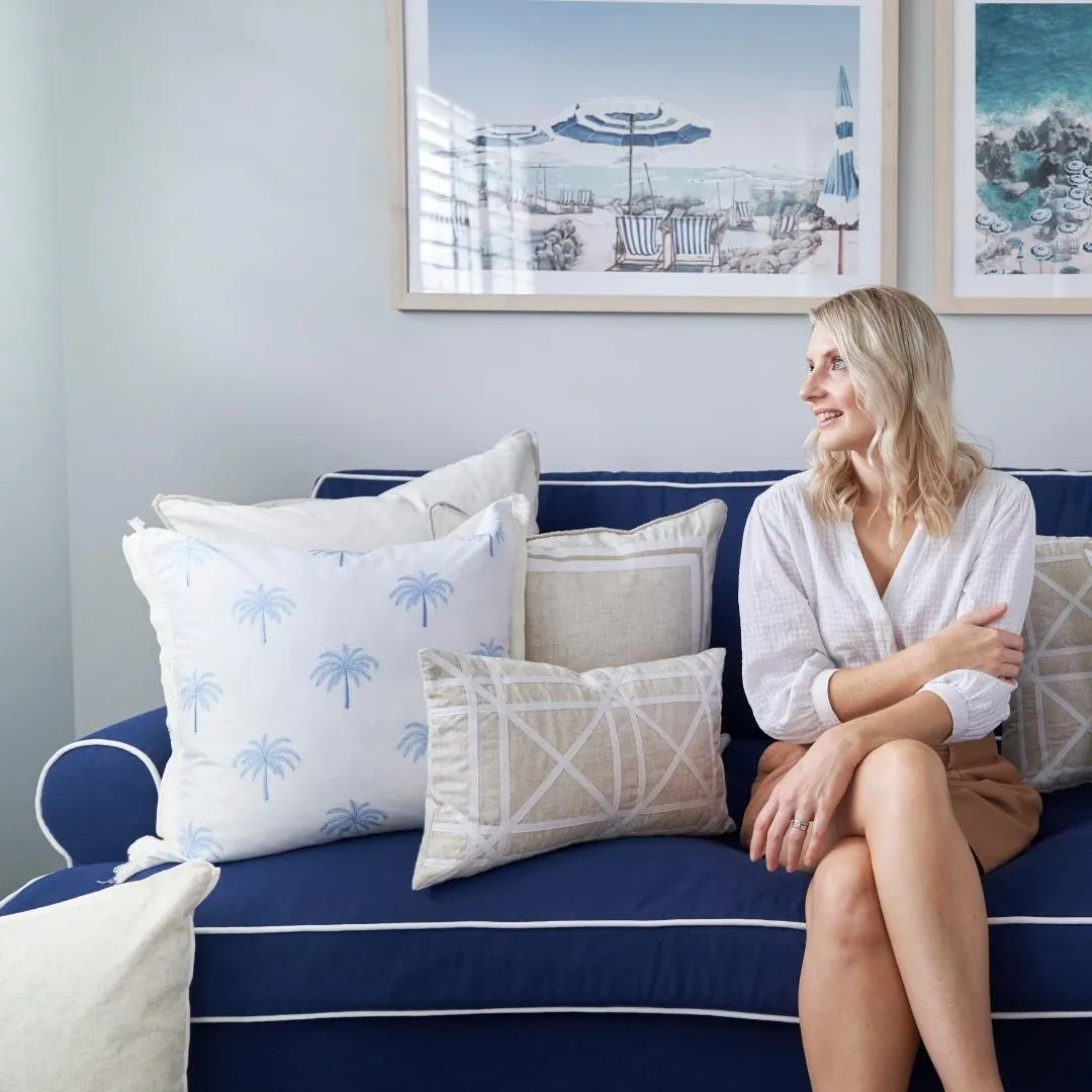 Mirage Haven Bay Palm Tree Light Blue 50x50cm Cushion Cover