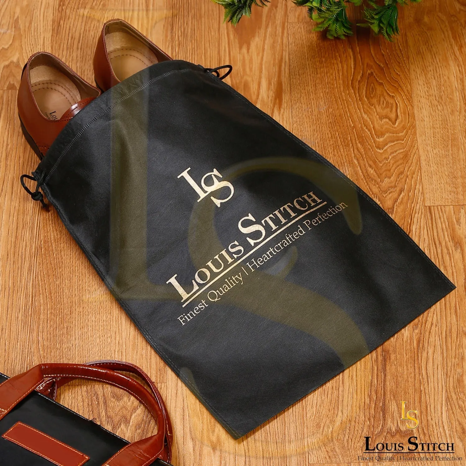 Non Woven Shoe Bag Pack Of  16 Black & Beige Plain