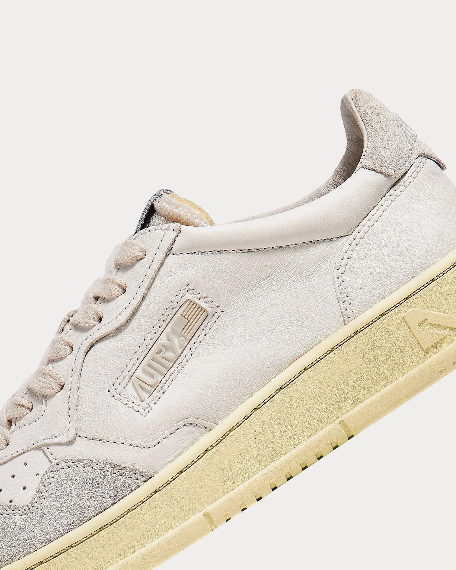 Open Leather & Suede White Low Top Sneakers