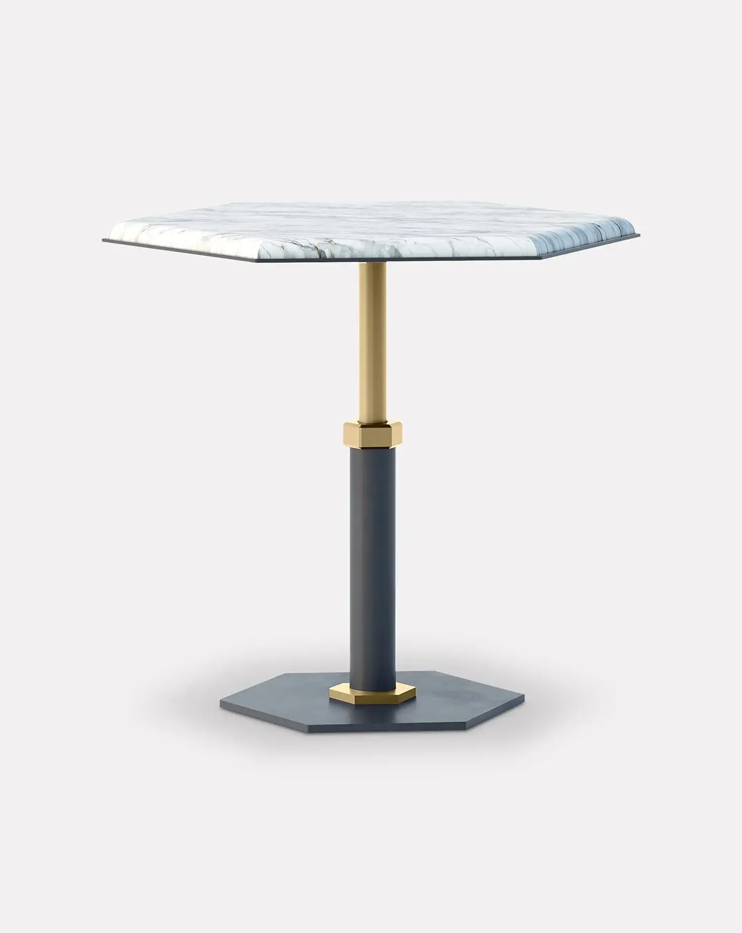 Pedestal Bianco and Brass Hexagon Side Table