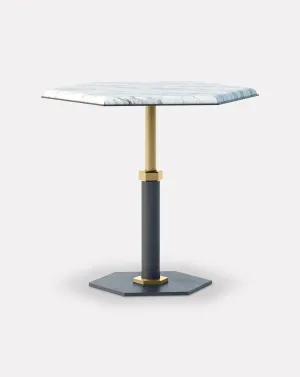 Pedestal Bianco and Brass Hexagon Side Table