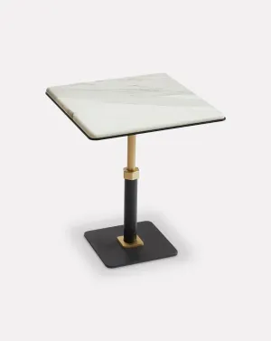 Pedestal Bianco and Brass Square Side Table