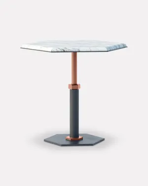 Pedestal Bianco and Copper Hexagon Side Table