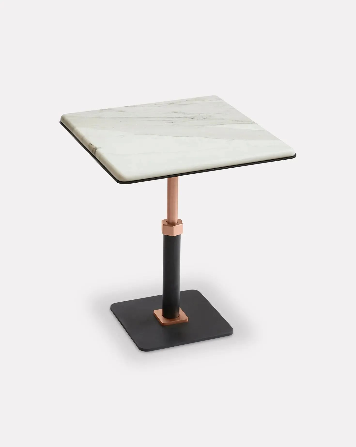 Pedestal Bianco and Copper Square Side Table