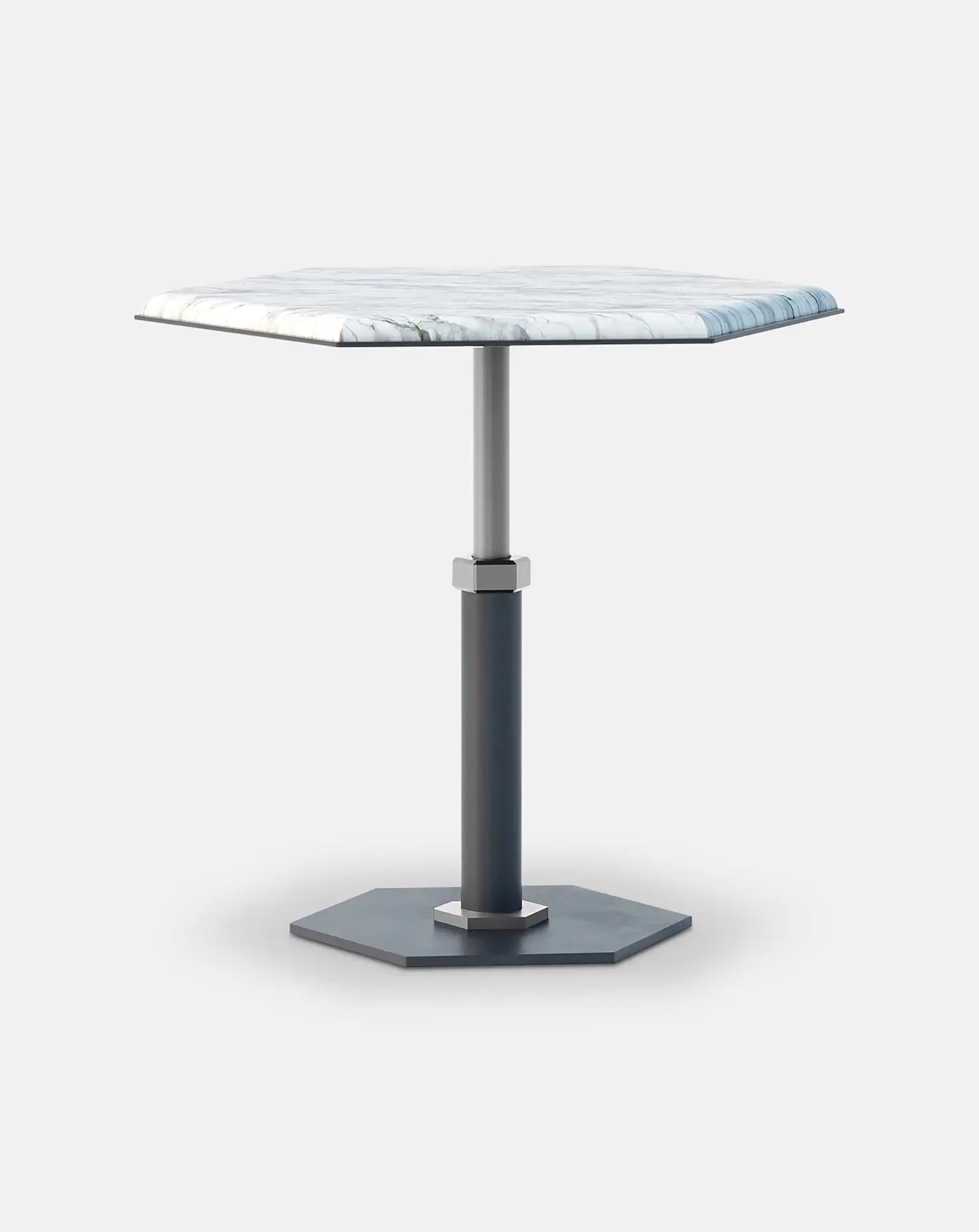 Pedestal Bianco and Nickel Hexagon Side Table