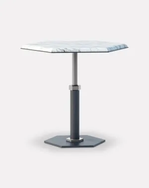 Pedestal Bianco and Nickel Hexagon Side Table