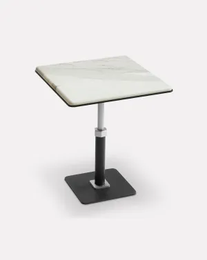Pedestal Bianco and Nickel Square Side Table
