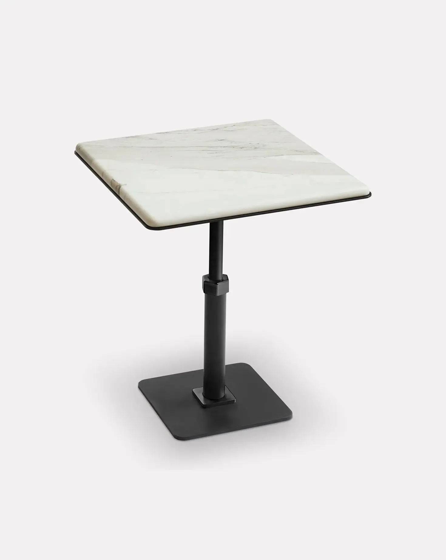 Pedestal Bianco and Steel Square Side Table