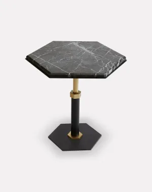Pedestal Grigio and Brass Hexagon Side Table