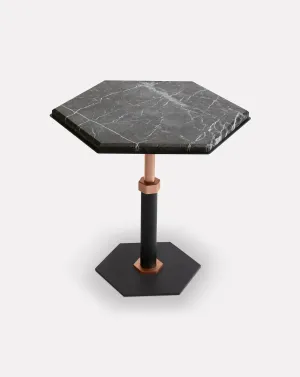 Pedestal Grigio and Copper Hexagon Side Table