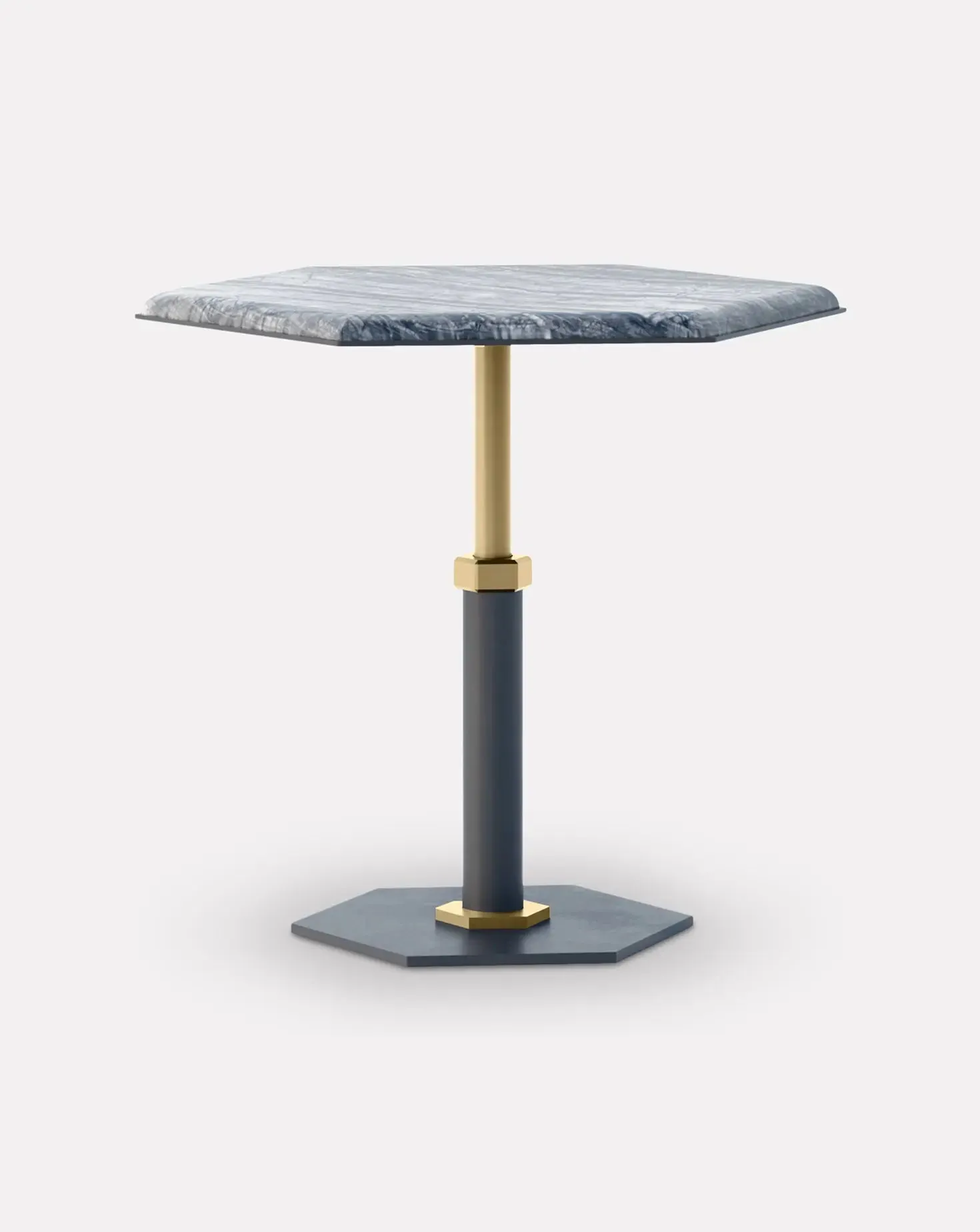 Pedestal Wave and Brass Hexagon Side Table