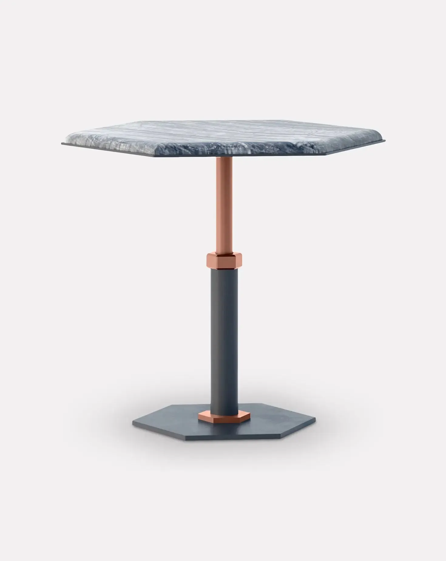 Pedestal Wave and Copper Hexagon Side Table