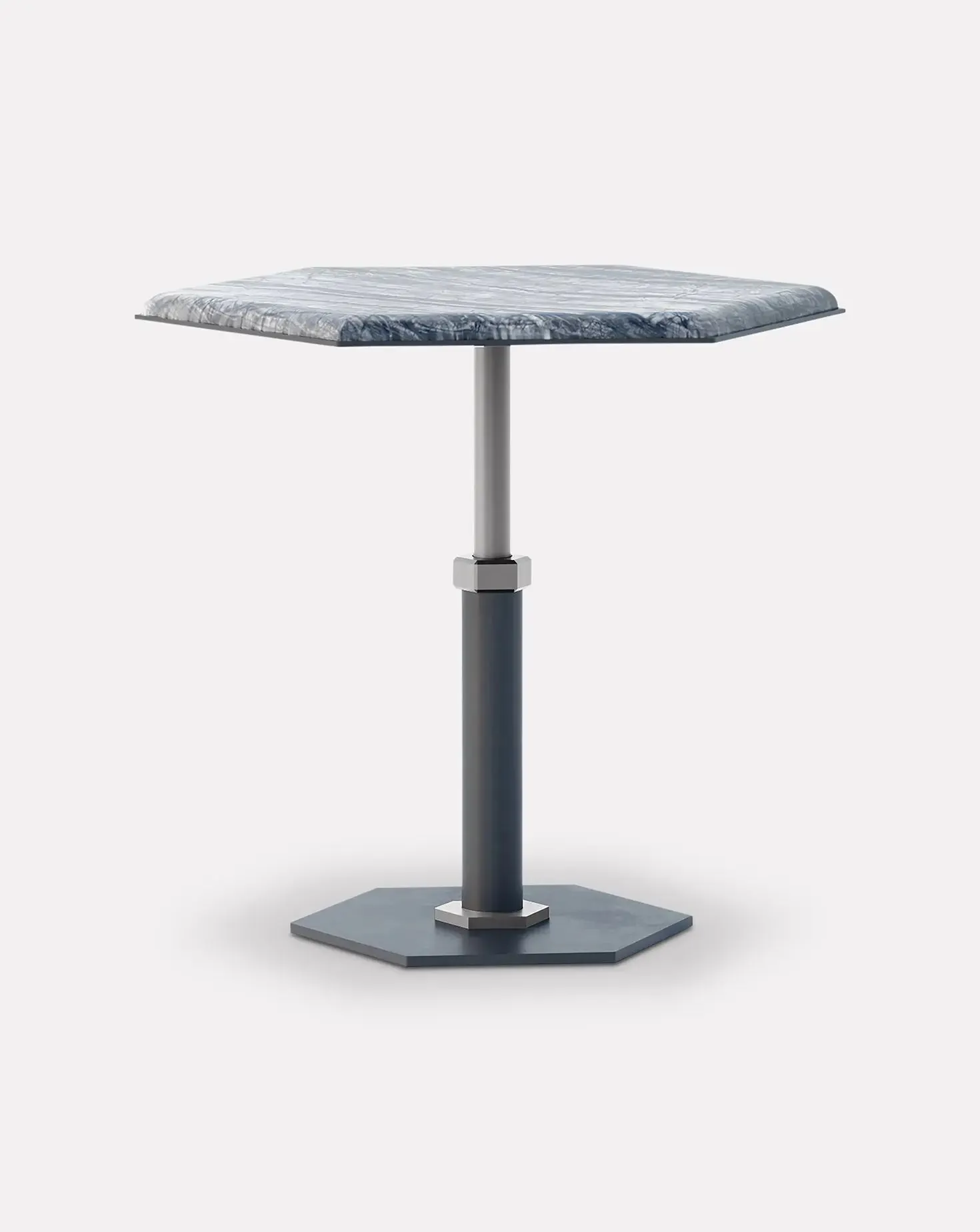 Pedestal Wave and Nickel Hexagon Side Table