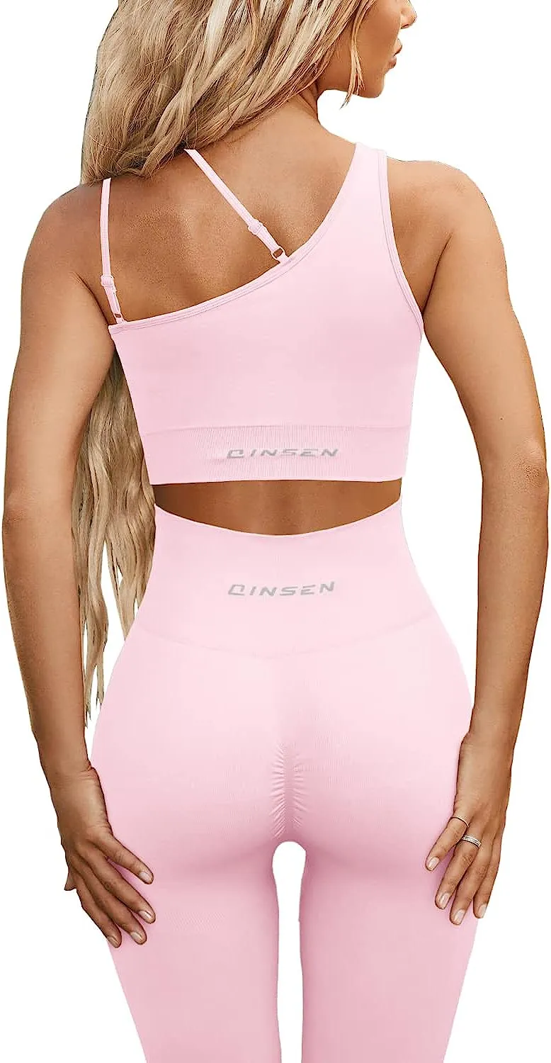 Pink Seamless Sports Crop Top and High Waisted Leggings