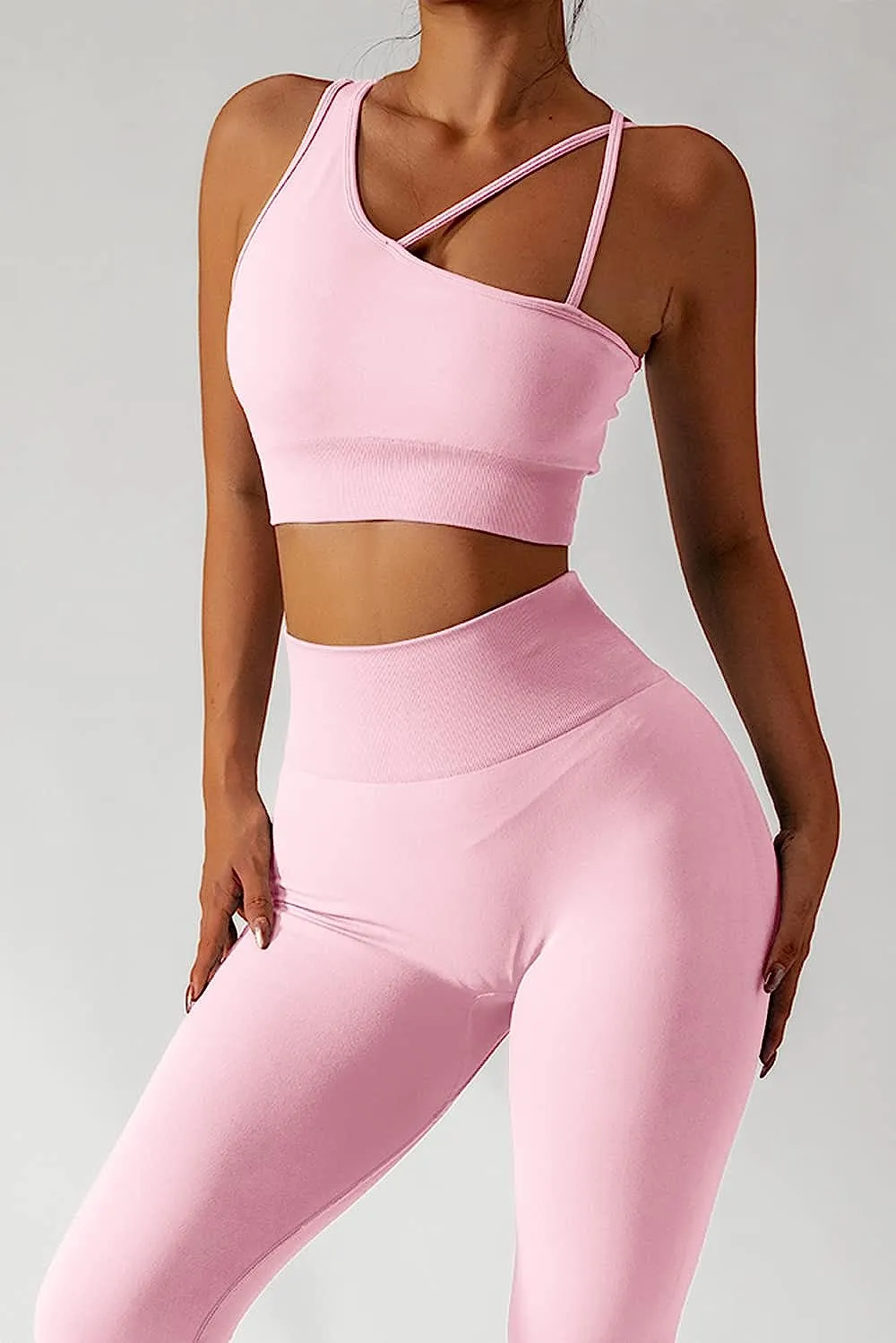 Pink Seamless Sports Crop Top and High Waisted Leggings