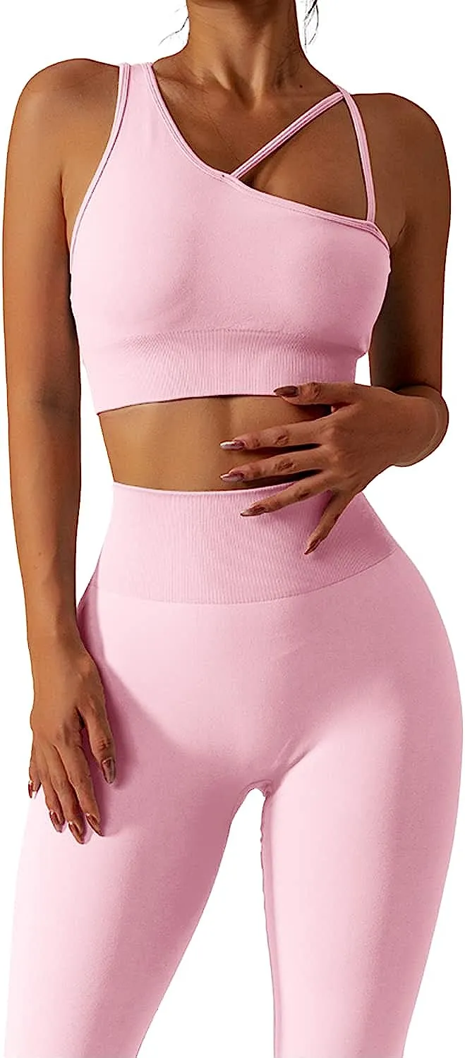 Pink Seamless Sports Crop Top and High Waisted Leggings