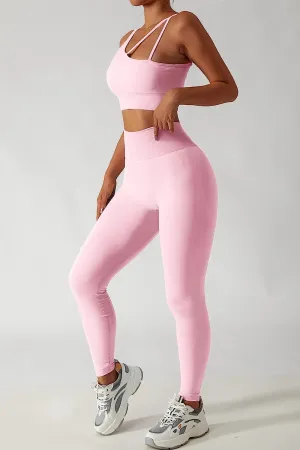 Pink Seamless Sports Crop Top and High Waisted Leggings
