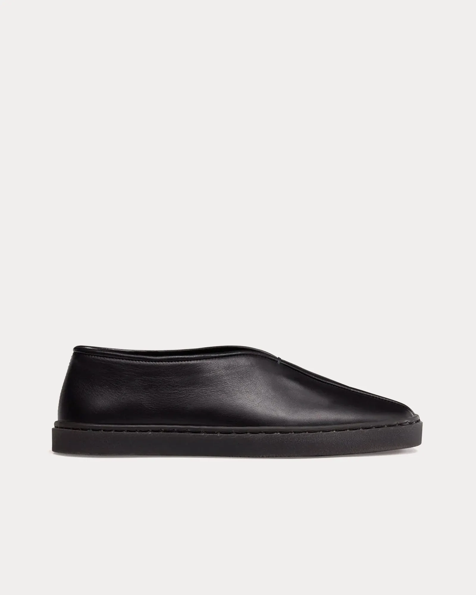 Piped Soft Leather Black Slip On Sneakers