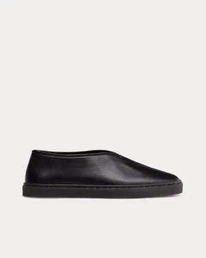 Piped Soft Leather Black Slip On Sneakers