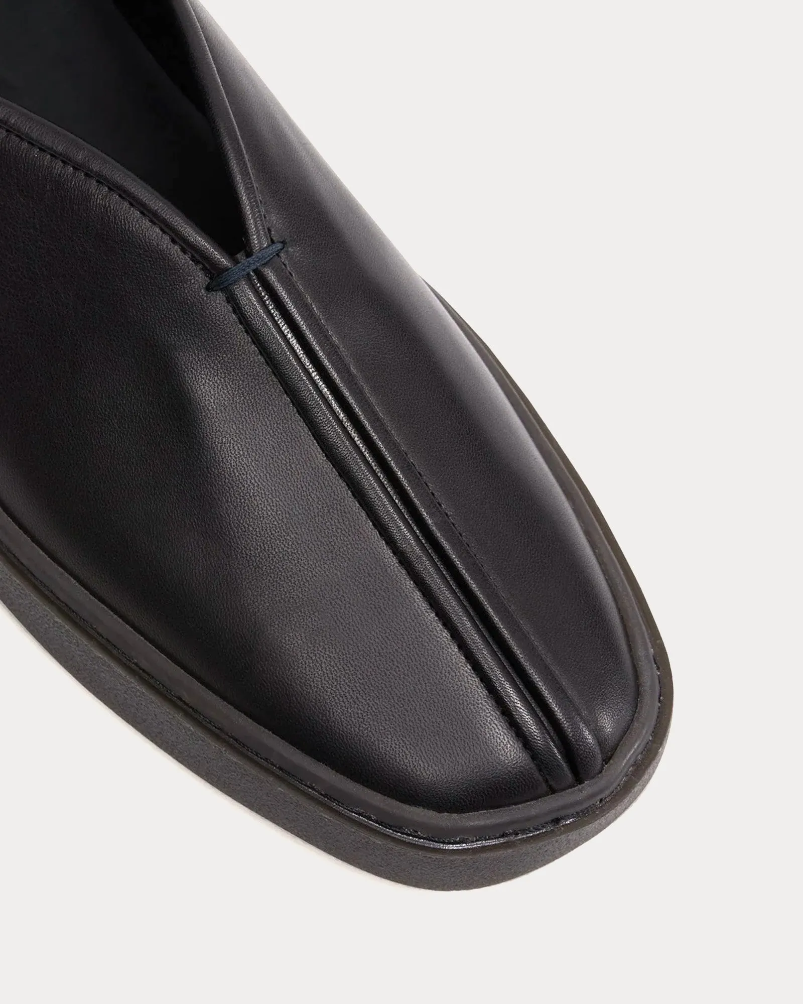 Piped Soft Leather Black Slip On Sneakers