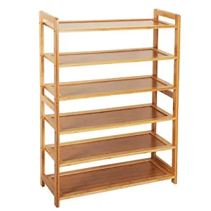 Prountet New Home 6 Tier Wood Shoes Cabinet Bamboo Dust-Proof Racks Shelves Organisers US