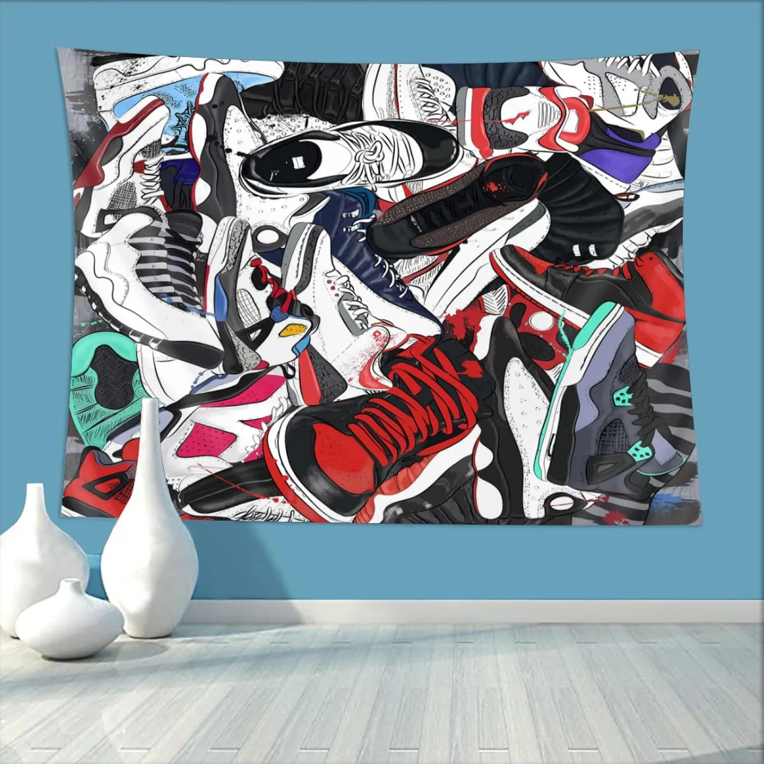 Retro Basketball Tapestry Wall Hanging Party Decorations Sport Shoes Poster, 80 x60 inches