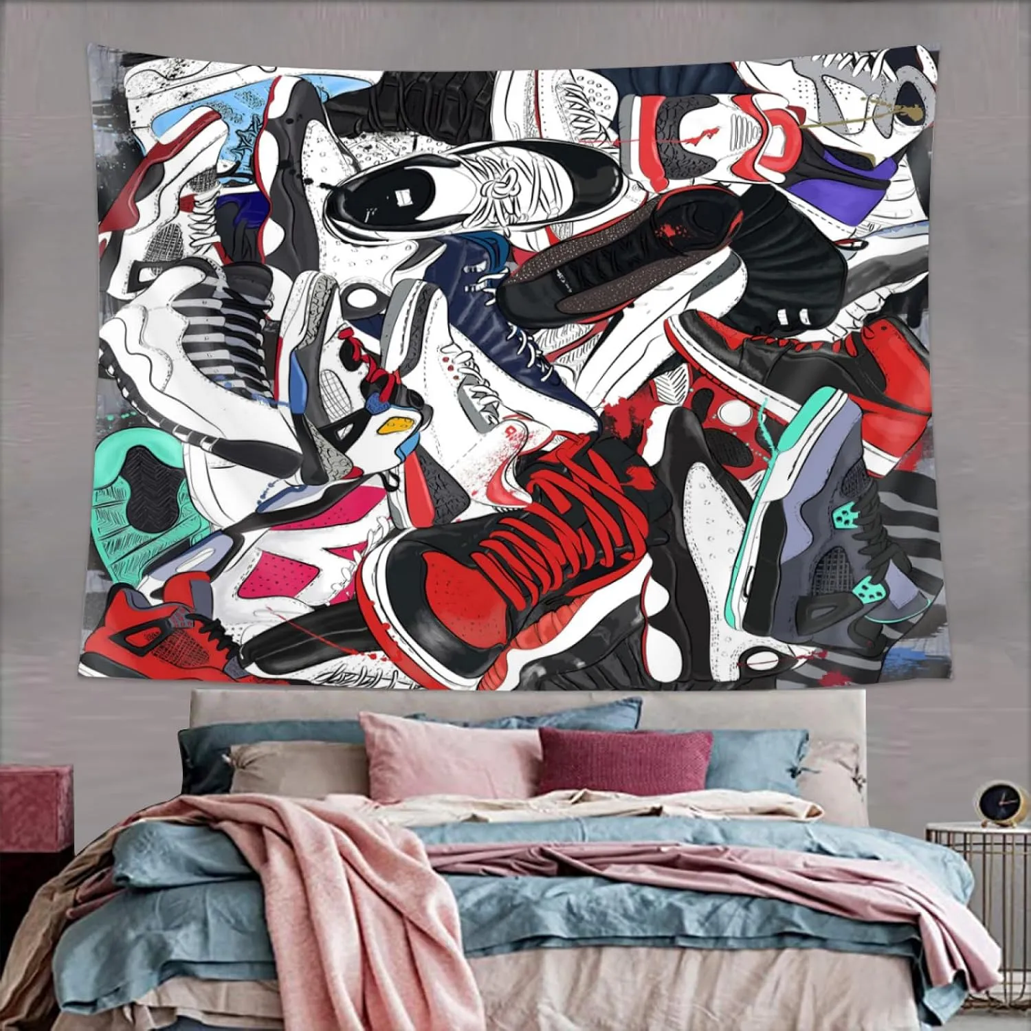 Retro Basketball Tapestry Wall Hanging Party Decorations Sport Shoes Poster, 80 x60 inches