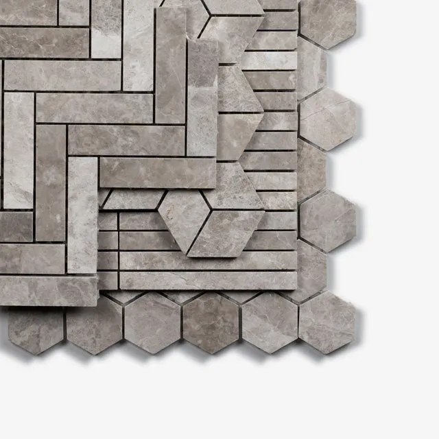 Silver Grey Gabriele Hexagon Honed Marble Mosaic 305 x 298 x 8mm