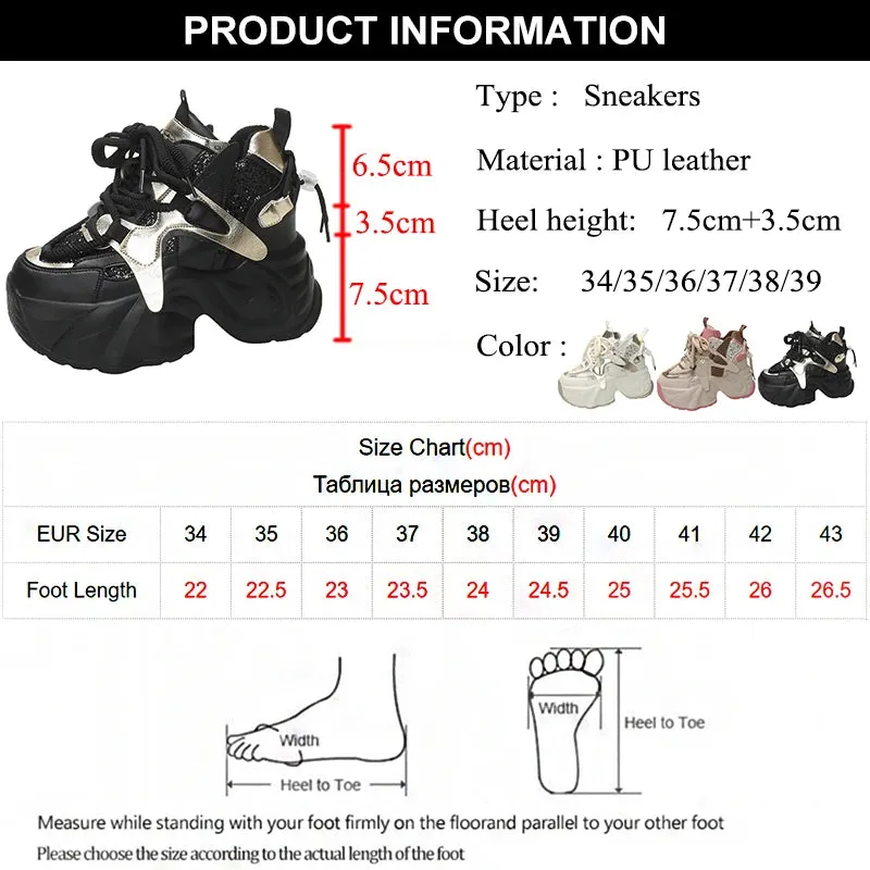 Sohiwoo Mix Color Hidden Heels Women's Sneakers 2024 Bling Chunky Fleeces Casual Shoes Women Lace-Up Height Increasing Vulcanzied Shoes