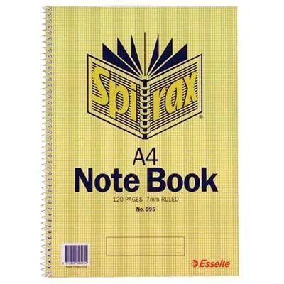 Spirax 595 Notebook 7Mm Ruled Spiral Bound 120 Page A4