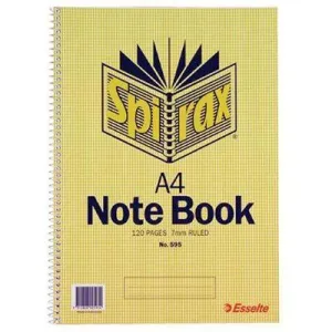 Spirax 595 Notebook 7Mm Ruled Spiral Bound 120 Page A4