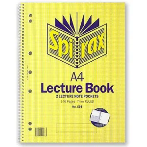 Spirax 598 Lecture Book 7Mm Ruled 7 Hole Punched Spiral Bound 140 Page A4