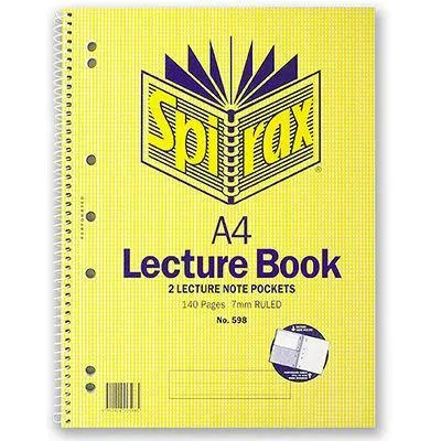 Spirax 598 Lecture Book 7Mm Ruled 7 Hole Punched Spiral Bound 140 Page A4