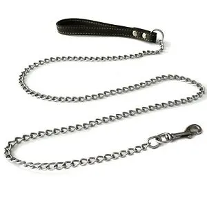 Steel Chain Lead with Leather Handle