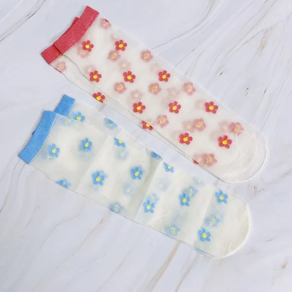 TEEK - Mini Flower Sheer Socks Set Of 2 Pairs