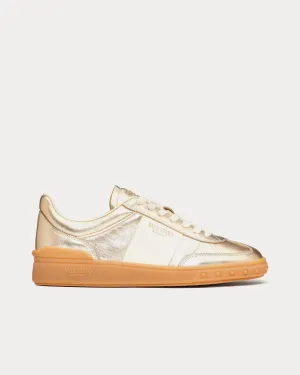 Upvillage Laminated Calfskin Leather Platinum / Ivory / Amber Low Top Sneakers