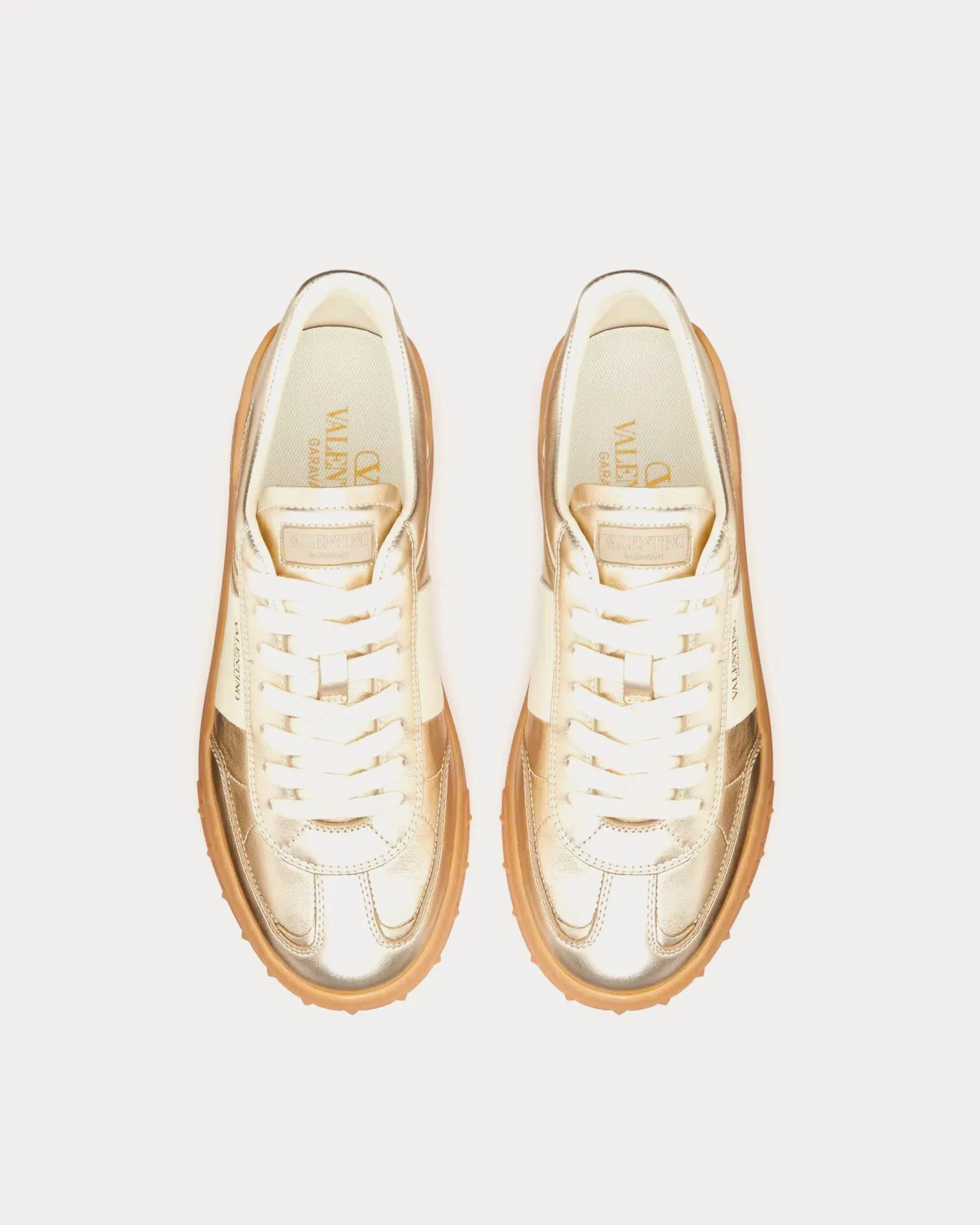 Upvillage Laminated Calfskin Leather Platinum / Ivory / Amber Low Top Sneakers