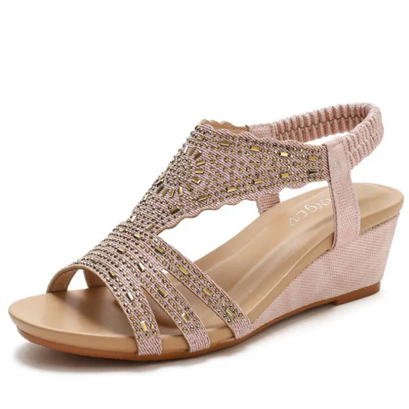 Vanccy Women Wedges Sandals Bling High Heel Shoes