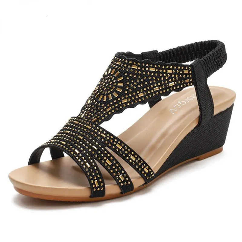Vanccy Women Wedges Sandals Bling High Heel Shoes