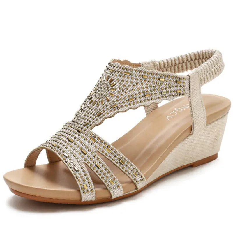 Vanccy Women Wedges Sandals Bling High Heel Shoes