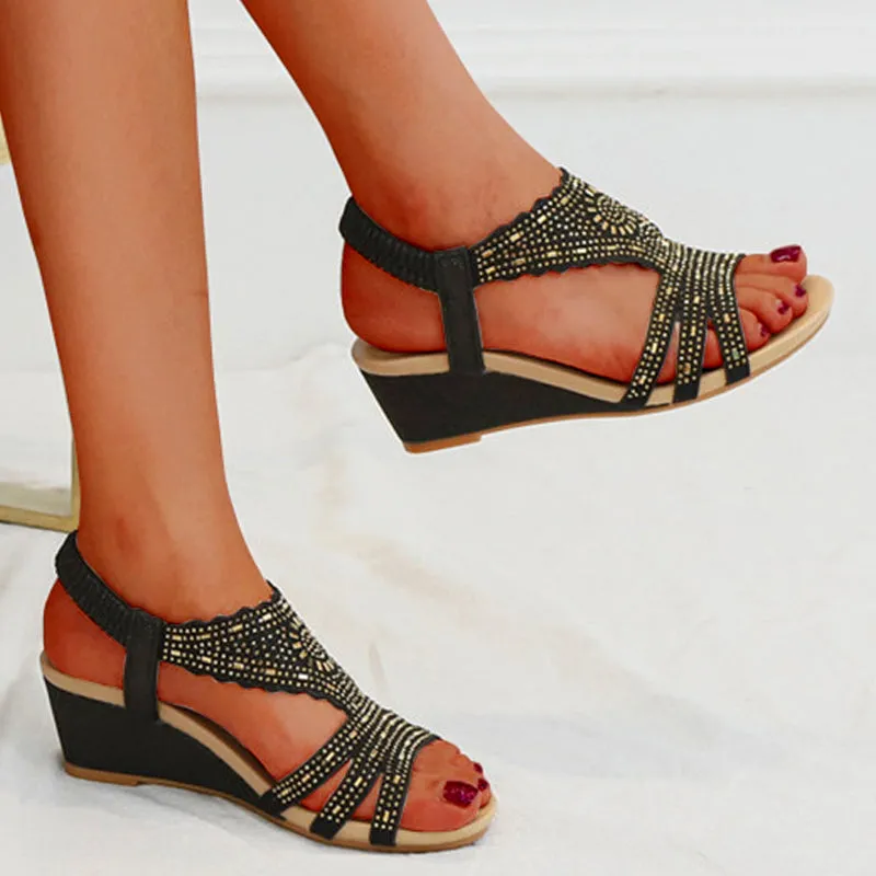Vanccy Women Wedges Sandals Bling High Heel Shoes