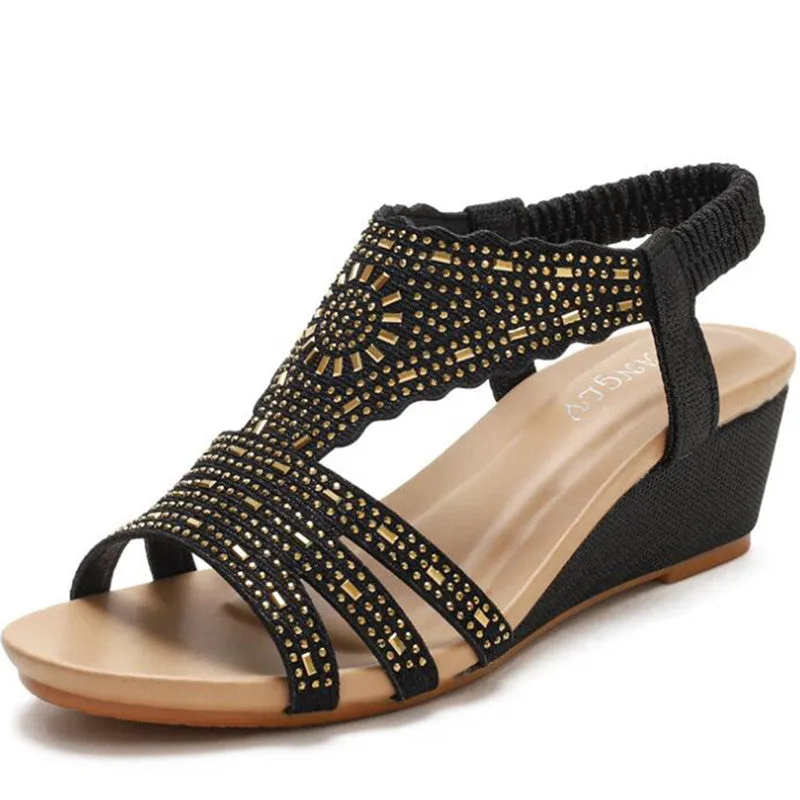 Vanccy Women Wedges Sandals Bling High Heel Shoes