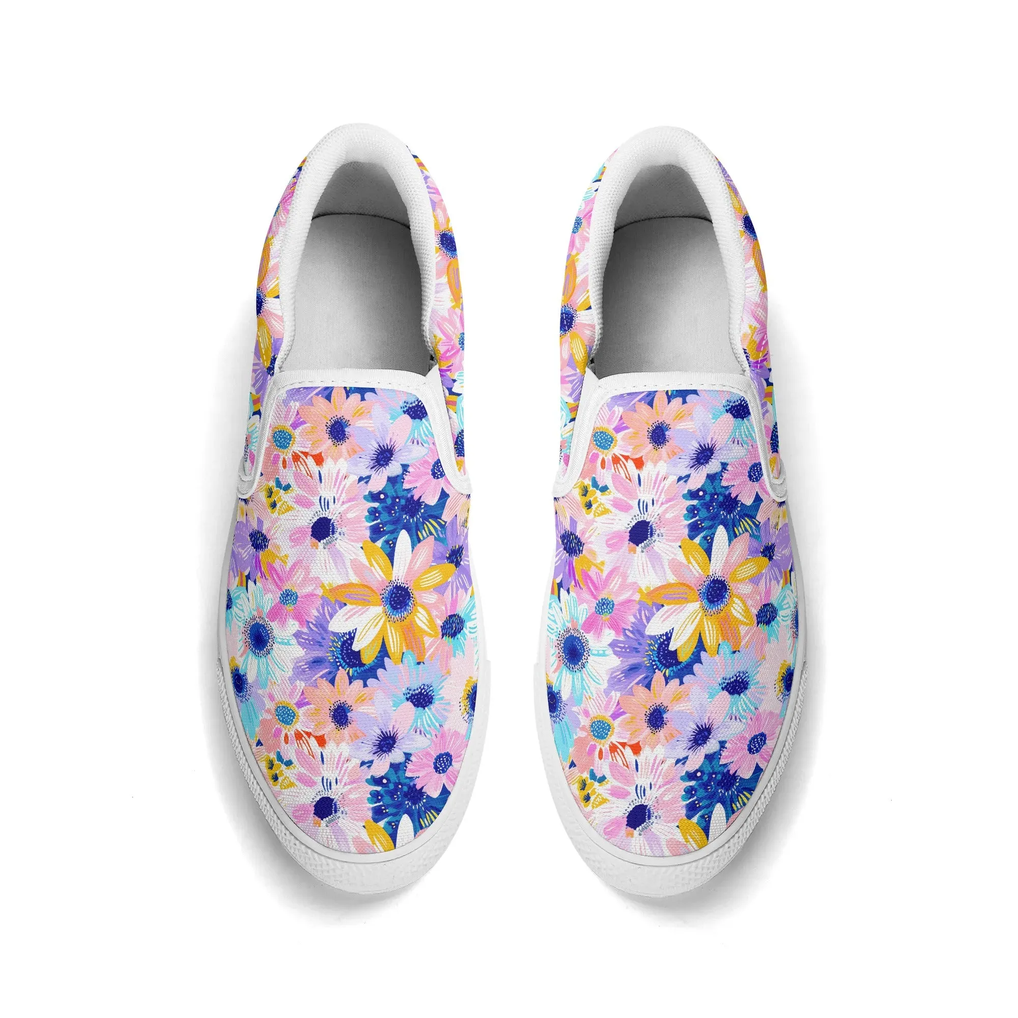 Watercolor Wonderland: Large Colorful Daisies Blooming with Radiance Womens Canvas Slip On Shoes US5-US12